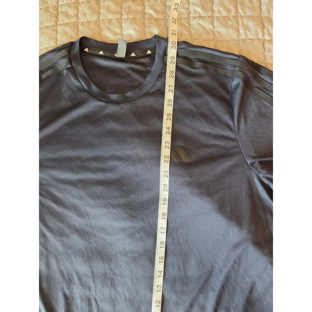 Adidas Aeroready Mens Large Navy Blue 3-Stripe Performance T-Shirt JW6140